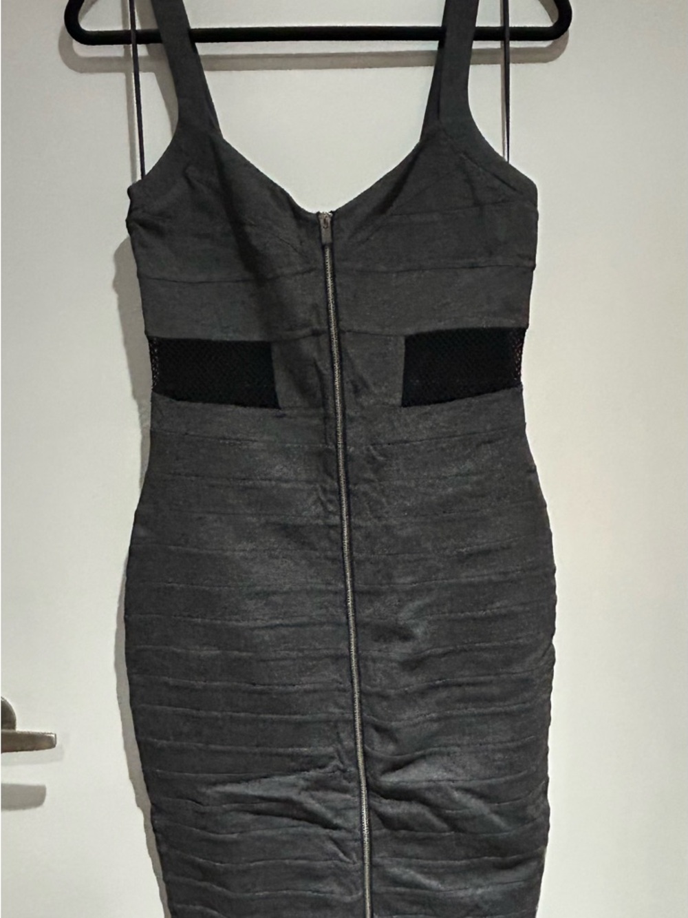 Express Black Midi Bodycon Dress with Front Zip